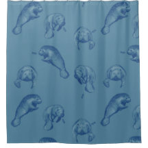 Manatee Ocean blue shower curtain