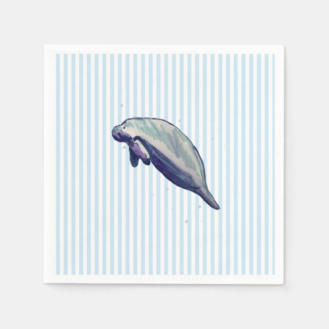 Manatee Painting Beach Decor Glass Coaster Napkin (Front)