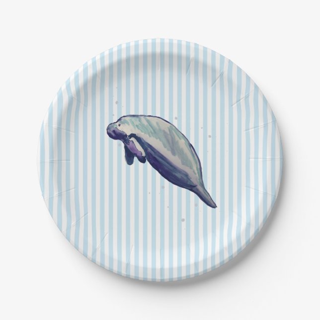 Manatee Painting Beach Decor Glass Coaster Paper Plate (Front)