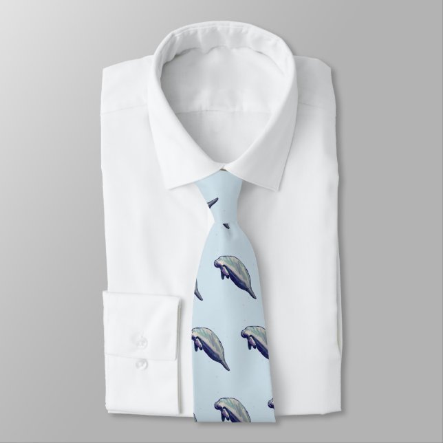 Manatee Painting Coastal Beach Pattern Tie (Tied)