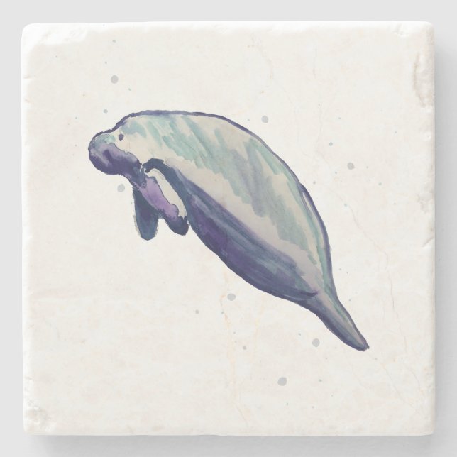 Manatee Painting Florida Springs Animals Stone Coaster (Front)