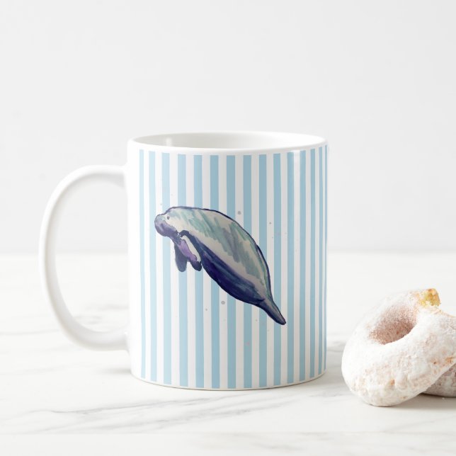 Manatee Painting Stripe Florida Springs Coffee Mug (With Donut)