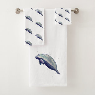 Manatee Painting Watercolor Bath Towel Set