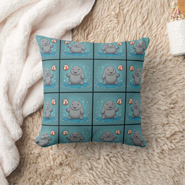 Manatee Playing Orange Ball Print Cushion (Blanket)