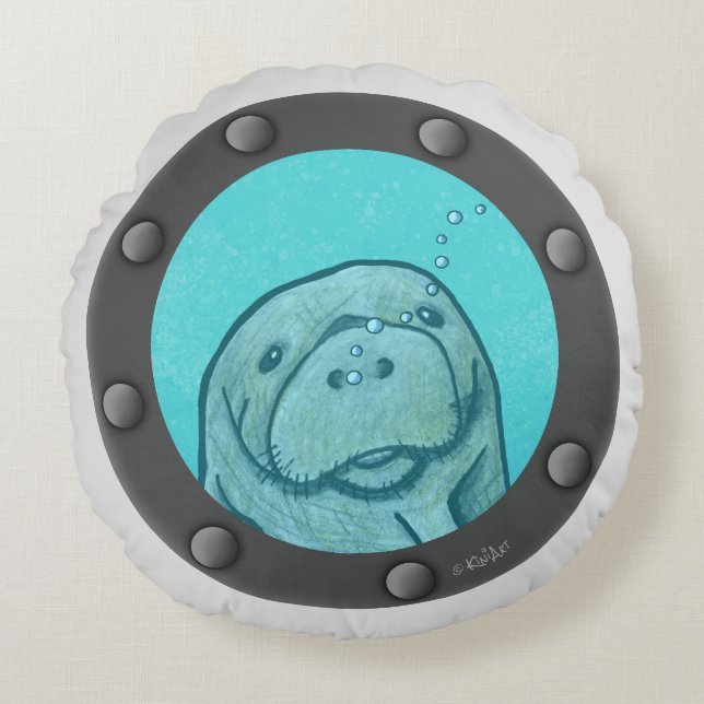Manatee Porthole  Round Cushion (Front)