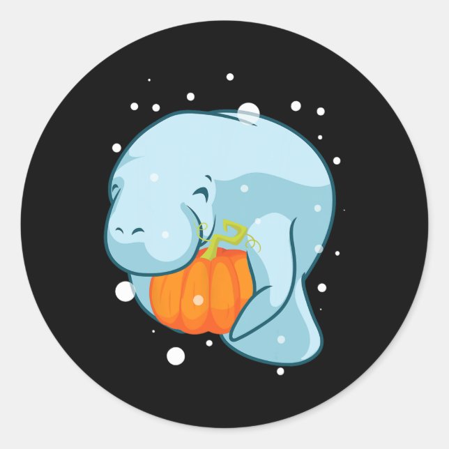 Manatee Pumpkin Fall Hello Autumn Fun  Classic Round Sticker (Front)