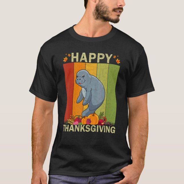 Manatee  Retro Graphic Family Matching Thanksgivin T-Shirt (Front)