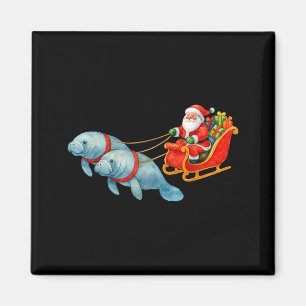 Manatee Santa Christmas Sleigh - Funny Manatee Xma Magnet