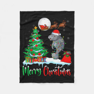 Manatee Santa Hat Xmas Tree Merry Christmas Manate Fleece Blanket
