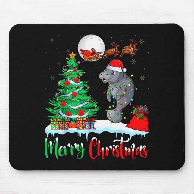 Manatee Santa Hat Xmas Tree Merry Christmas Manate Mouse Mat (Front)
