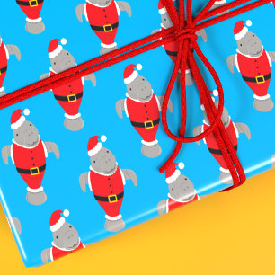 Manatee Santa Outfit Animal Novelty Christmas Wrapping Paper