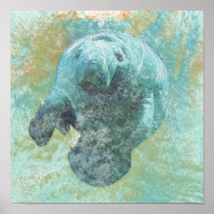 Manatee Sea Cow Art Glossy Poster