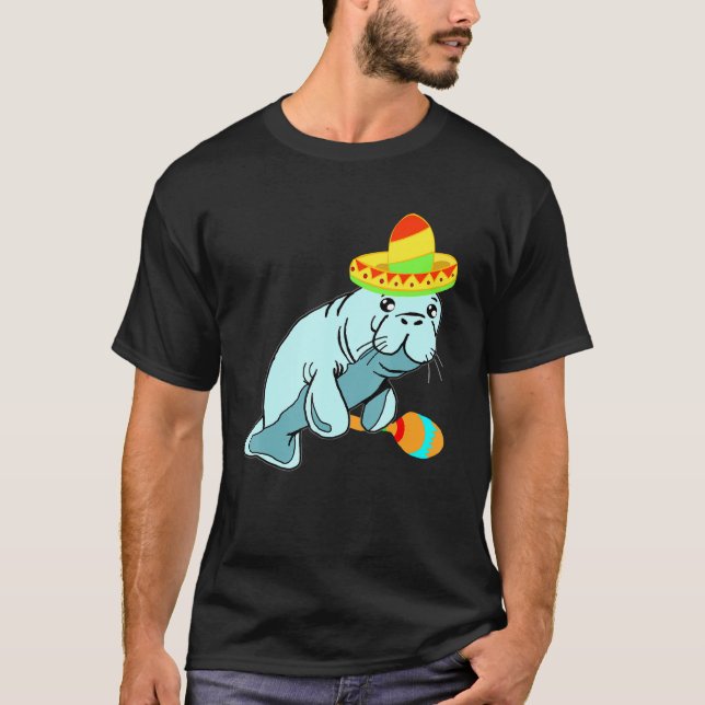 Manatee Sombrero Costume Mexican Sea Cow Dugongida T-Shirt (Front)