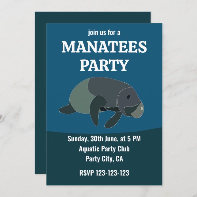 Manatee Under The Sea Birthday Party Manatee Invitation (Front/Back)