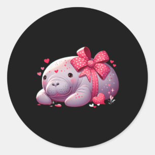 Manatee Valentine Hearts Animal Sea Ocean 1  Classic Round Sticker