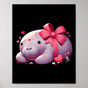 Manatee Valentine Hearts Animal Sea Ocean  Poster
