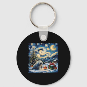 Manatee Van Gogh Style Starry Night Christmas Wint Key Ring