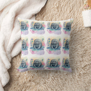 Manatee Watercolor Pattern Cushion