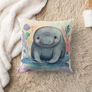 Manatee Watercolor Print  Cushion