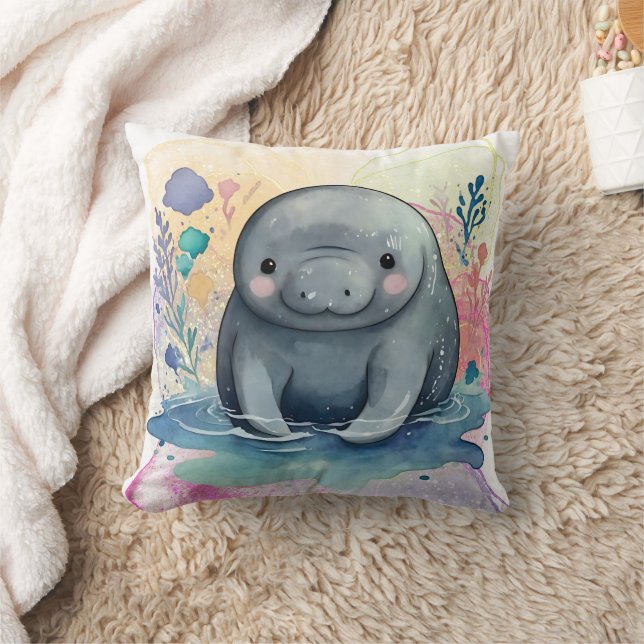 Manatee Watercolor Print  Cushion (Blanket)