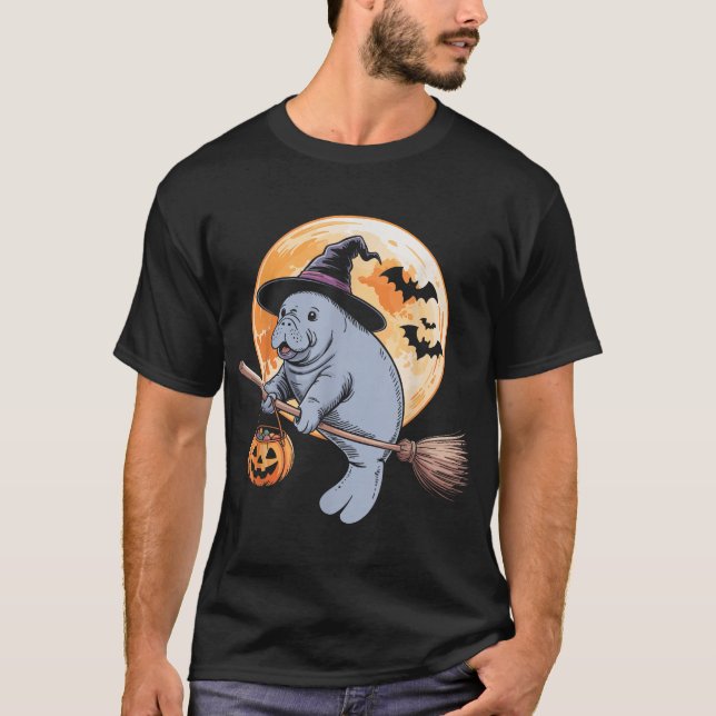Manatee Witch Hat Pumpkin Halloween Costume Men  T-Shirt (Front)