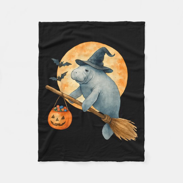 Manatee Witch Hat Pumpkin Halloween Costume Men Wo Fleece Blanket (Front)