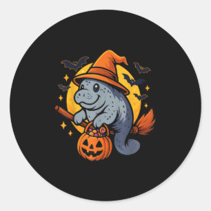 Manatee Witch Hat Pumpkin Halloween Soky Season  Classic Round Sticker