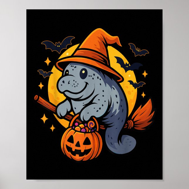 Manatee Witch Hat Pumpkin Halloween Soky Season  Poster (Front)