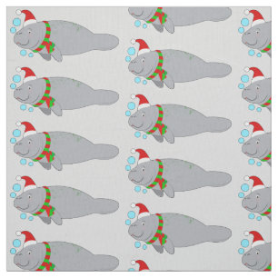 Manatee with Santa Hat and Scarf Fabric