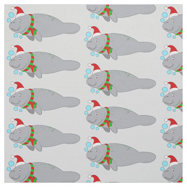 Manatee with Santa Hat and Scarf Fabric (Swatch)