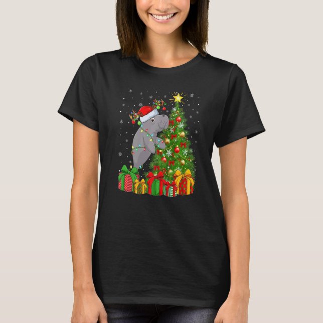Manatee  Xmas Holiday Santa Manatee Christmas Tree T-Shirt (Front)