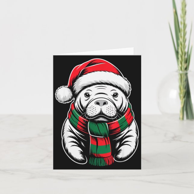 Manatee Xmas Santa Hat F Christmas Costume  Card (Front)