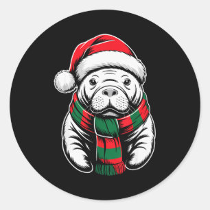 Manatee Xmas Santa Hat F Christmas Costume Classic Round Sticker