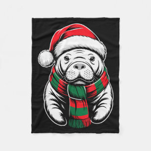 Manatee Xmas Santa Hat F Christmas Costume Fleece Blanket