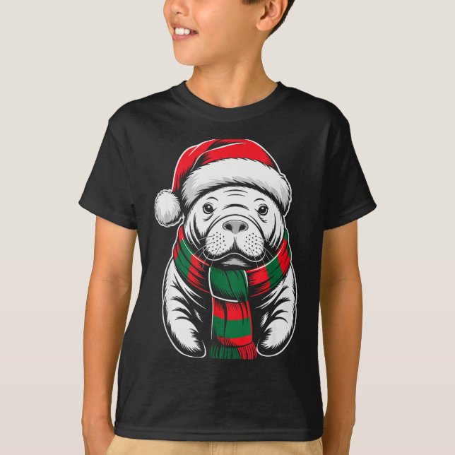 Manatee Xmas Santa Hat F Christmas Costume  T-Shirt (Front)