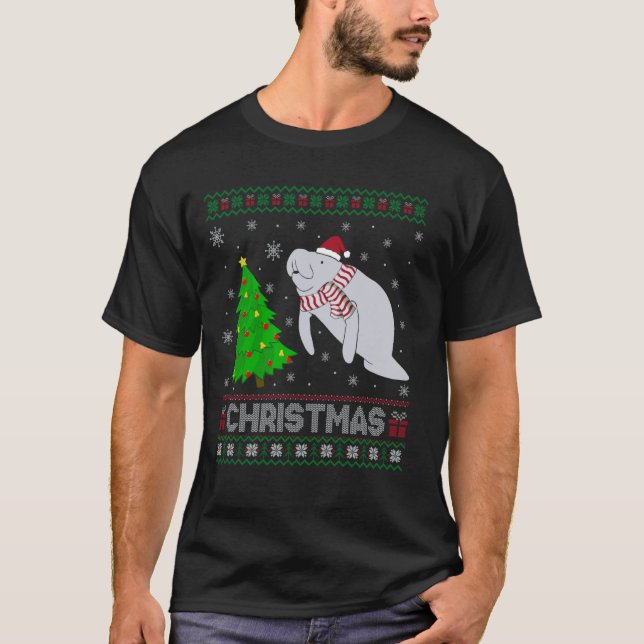 Manatee Xmas Tree Lighting Ugly Christmas Sweater (Front)