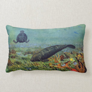 Manatees and Colourful Fish Lumbar Cushion