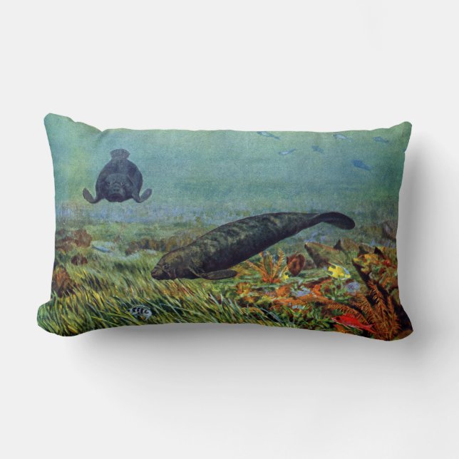Manatees and Colourful Fish Lumbar Cushion (Front)