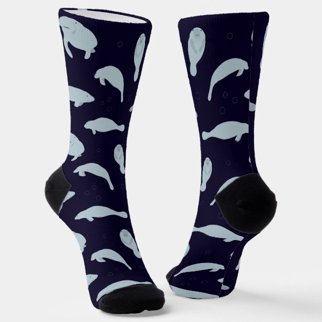 Manatees Cute Cartoon Socks (Angled)