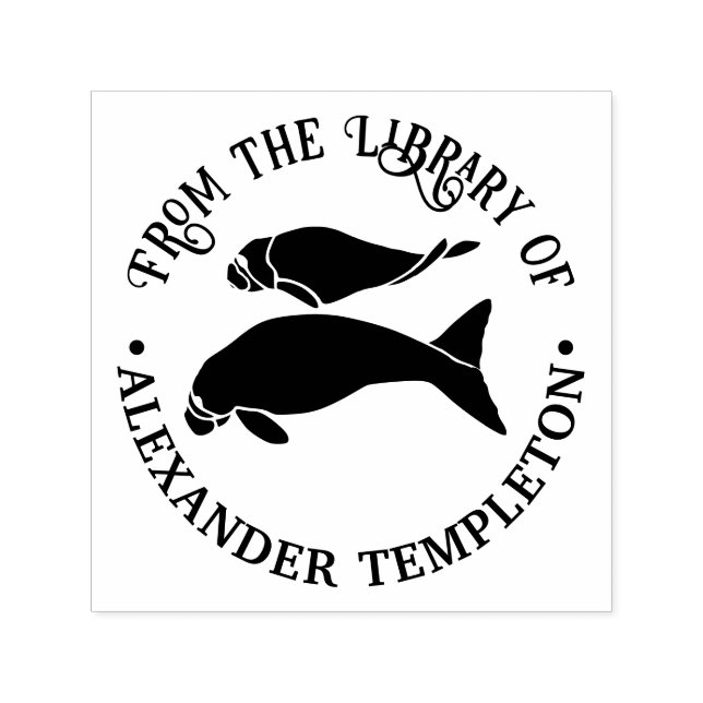 Manatees Silhouette Round Library Book Name Self-inking Stamp (Design)