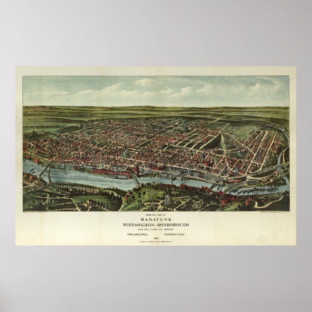 Manayunk Wissahickon Roxborough PA Aerial Map Poster (Front)