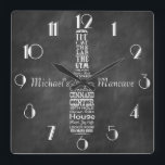 Mancave Blackboard Retro Chalk Personalised Square Wall Clock<br><div class="desc">Trendy Retro Typography Blackboard Man Cave Wall Clock customisable to your specifics.</div>