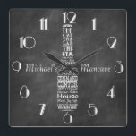 Mancave Blackboard Retro Chalk Personalised Square Wall Clock<br><div class="desc">Trendy Retro Typography Blackboard Man Cave Wall Clock customisable to your specifics.</div>