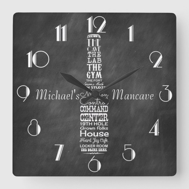 Mancave Blackboard Retro Chalk Personalised Square Wall Clock (Front)