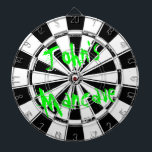 Mancave dartboard | Distressed grunge look design<br><div class="desc">Mancave dartboard | Distressed grunge look design. Vintage black and white dart board with personalised funny quote. Cool manly gift idea for men with humour. Grungy style design. Neon green letters.</div>