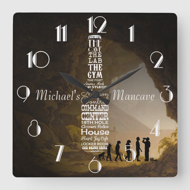 Mancave Personalised Square Wall Clock (Front)
