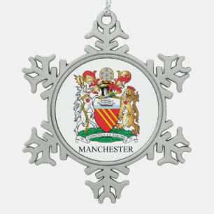 Manchester coat of arms snowflake pewter christmas ornament