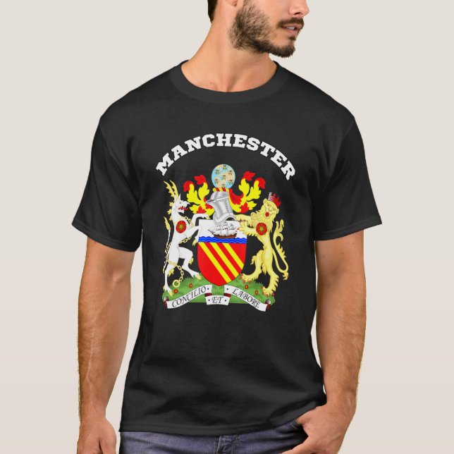 Manchester Coat Of Arms Souvenir Flag England T-Shirt (Front)
