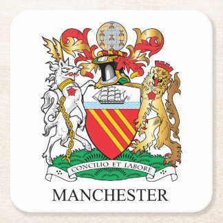 Manchester coat of arms square paper coaster