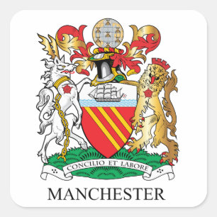 Manchester coat of arms square sticker